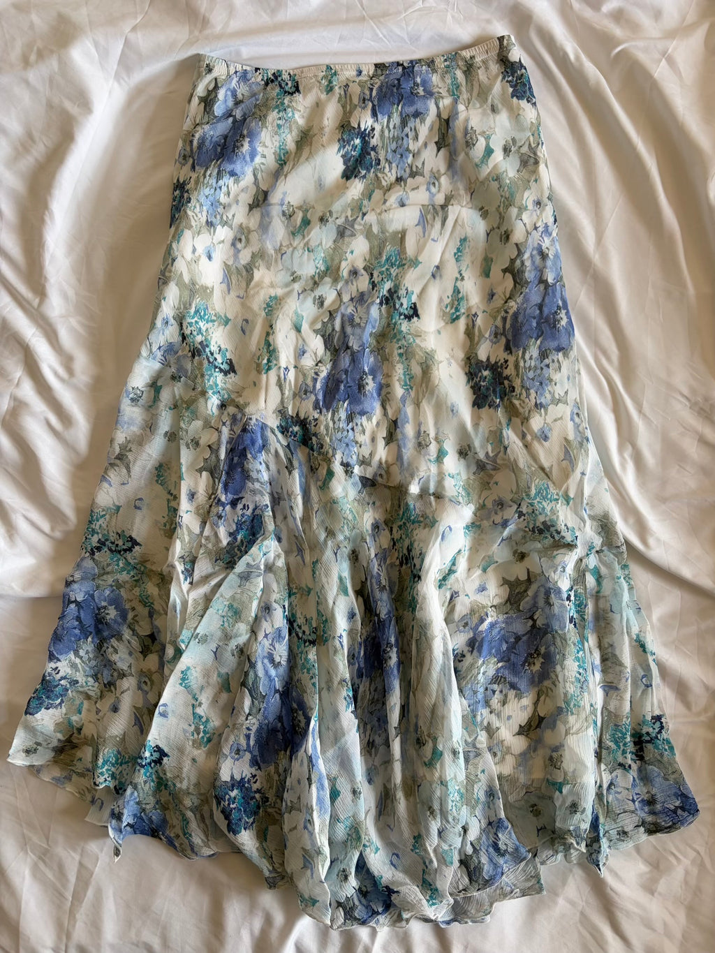 Vintage 1990s Blue and Aqua Paisley and Floral Asymmetrical Hem Fairy Skirt