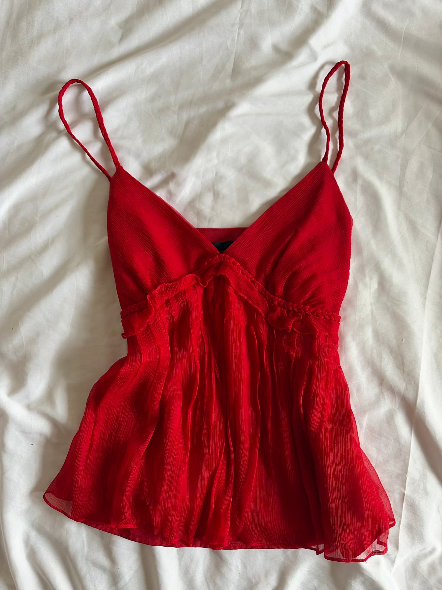 Vintage 1990s Red Silk Cami with Braided Underbust Detail