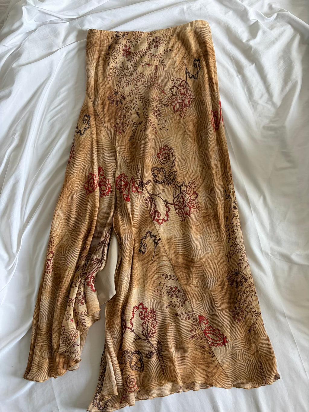 Vintage 1990s Champagne and Brown Autumnal Asymmetrical Hem Skirt