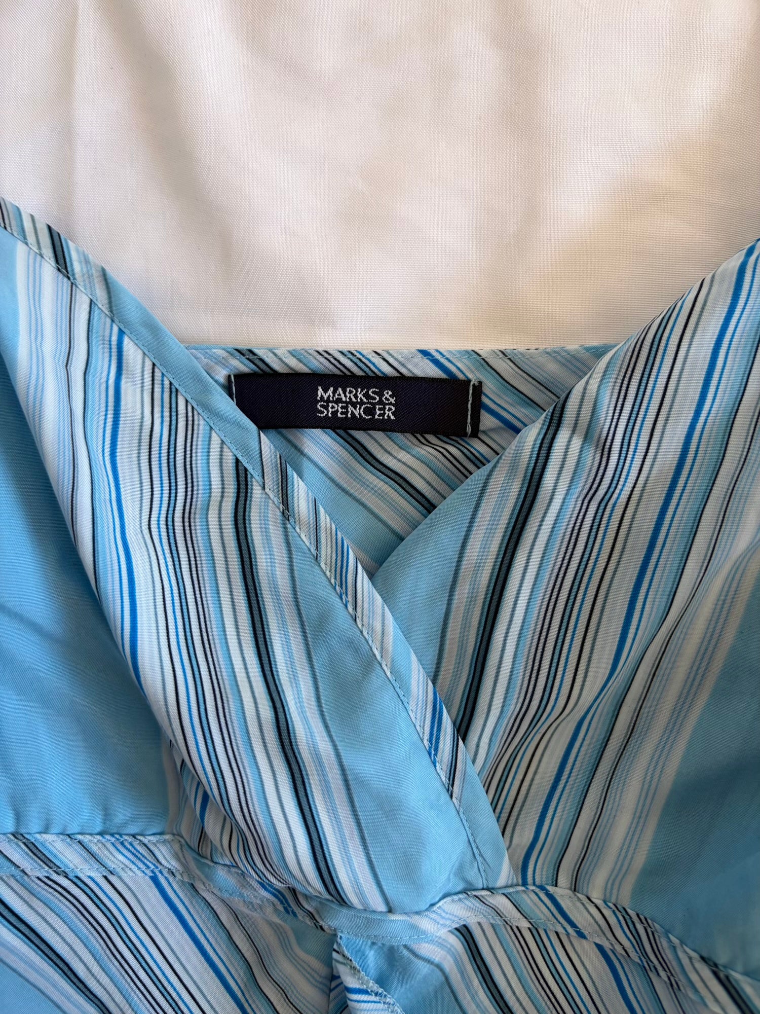 Vintage 1990s Blue Pinstripe Cami with Ruffle Detail