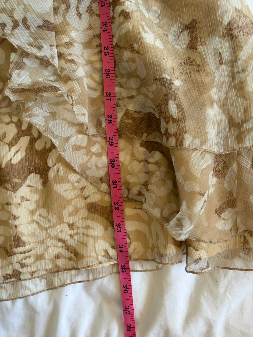 Vintage 1990s archival style champagne and brown ruffle asymmetrical hem fairy skirt