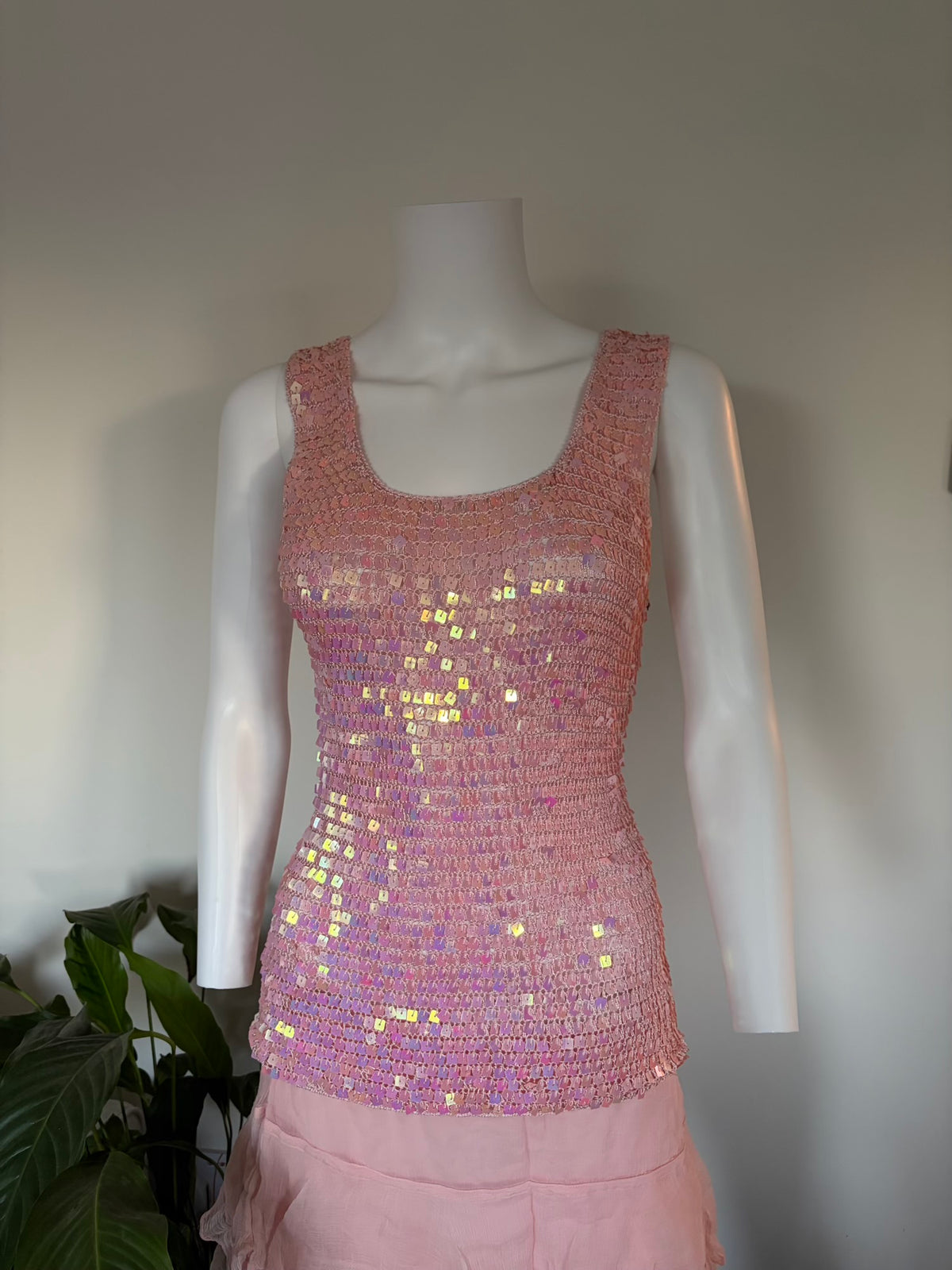 Vintage 2000s Pink Crochet Sequin Top