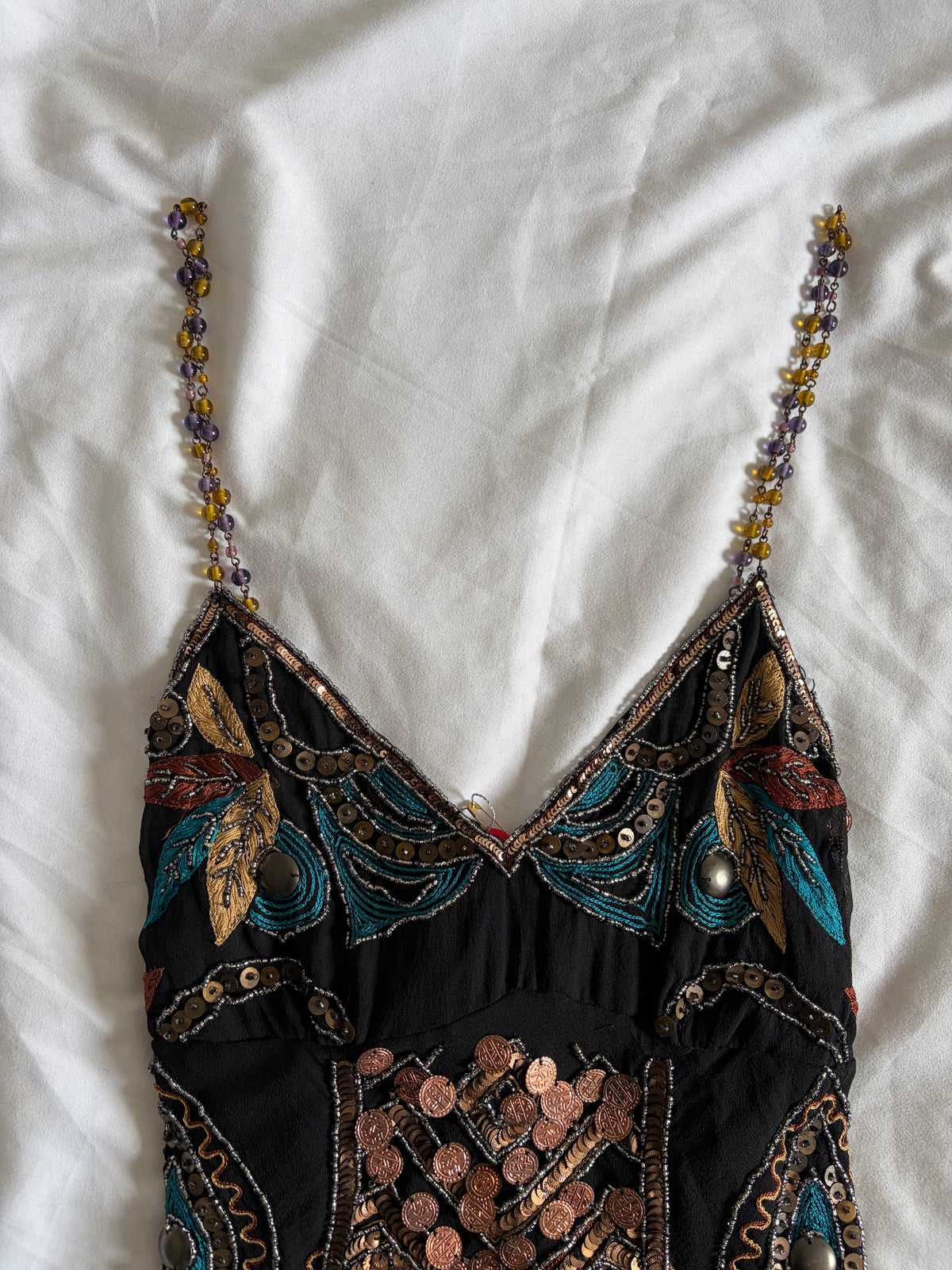 Vintage Aftershock Silk Black Embellished Sequin and Beaded Cami