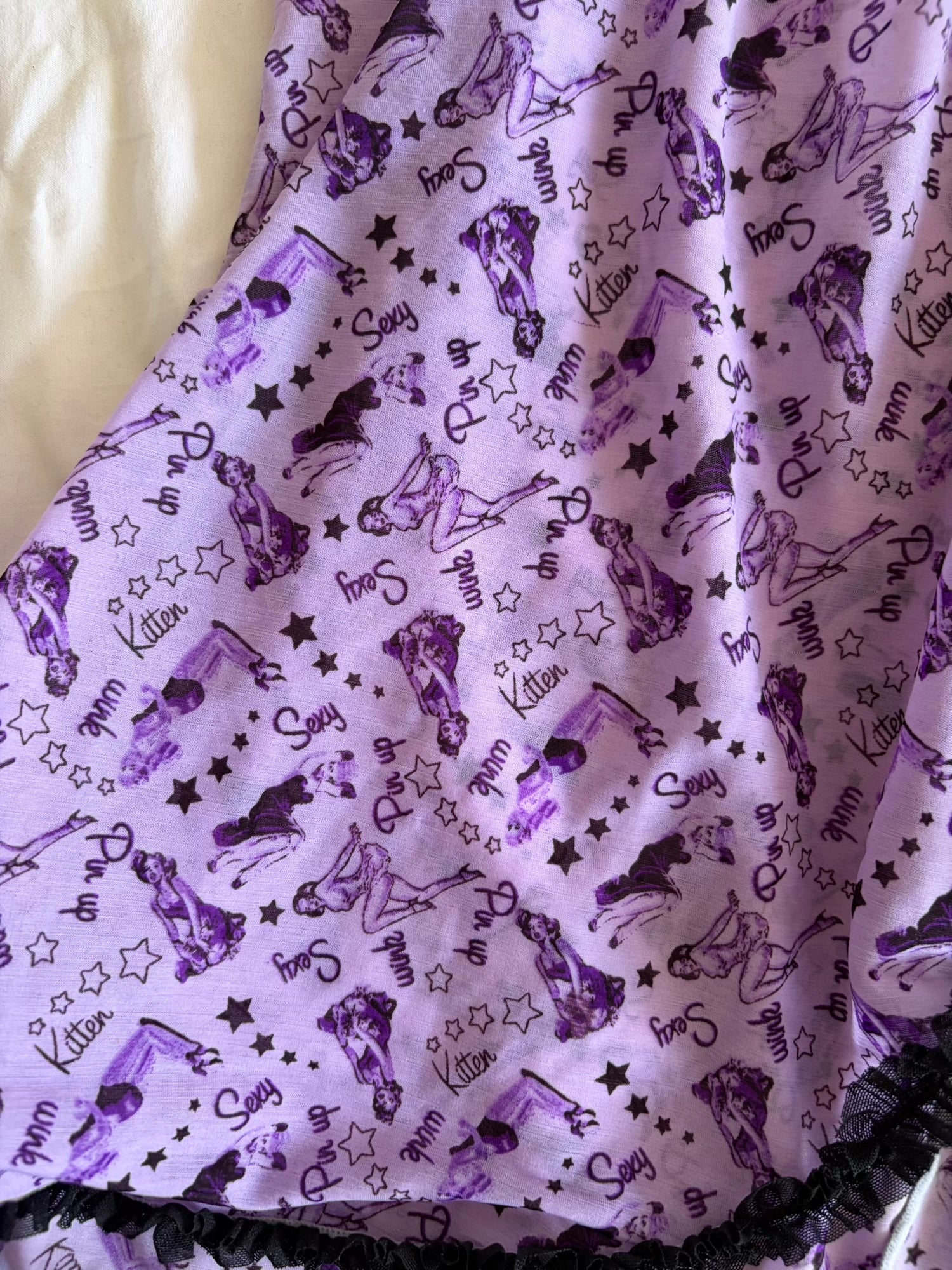 Vintage Y2K Rare Purple Pin Up Graphic Floaty Baby Doll Cami