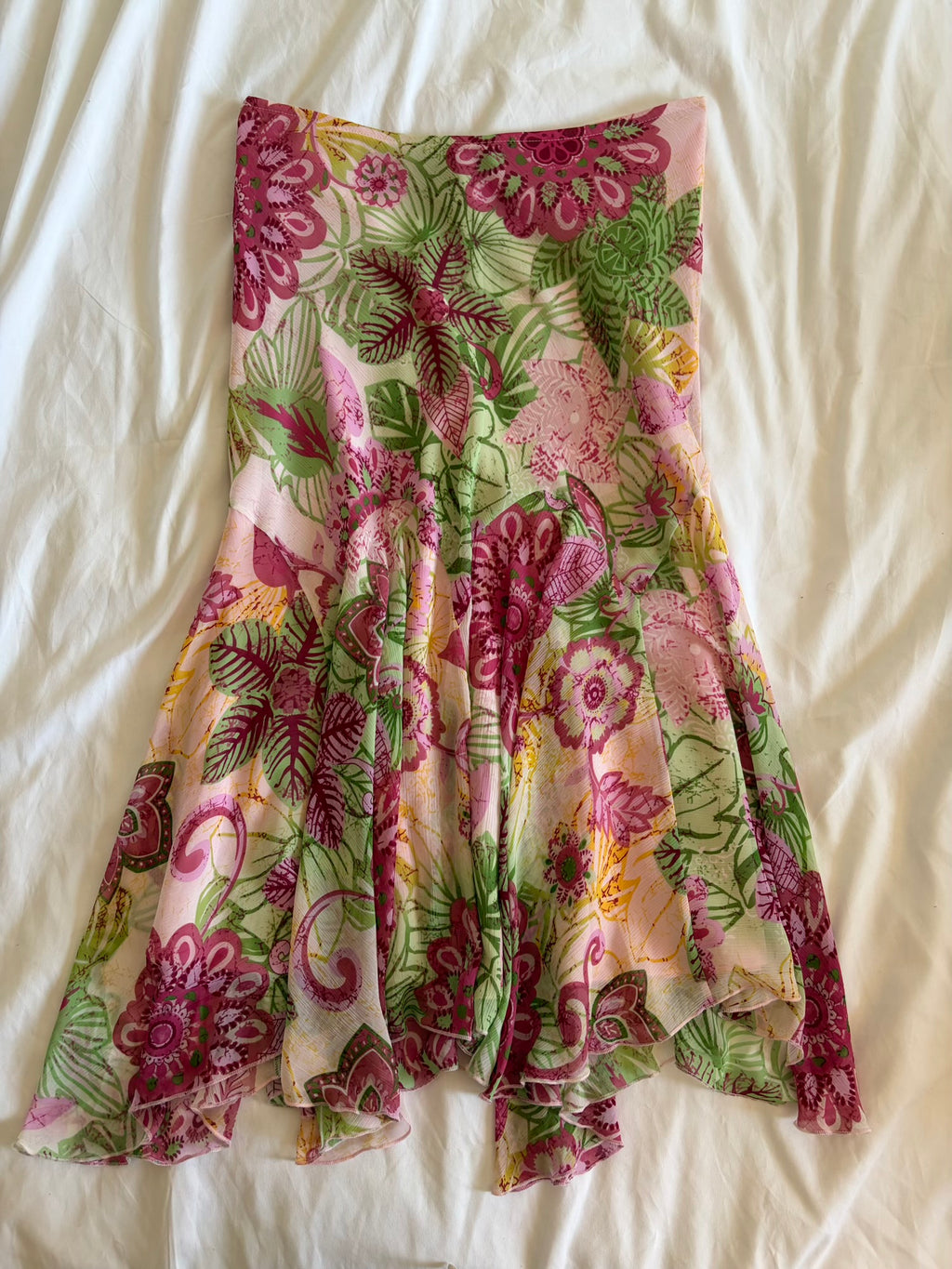 Vintage Y2K floral green and pink mermaid hem midi skirt
