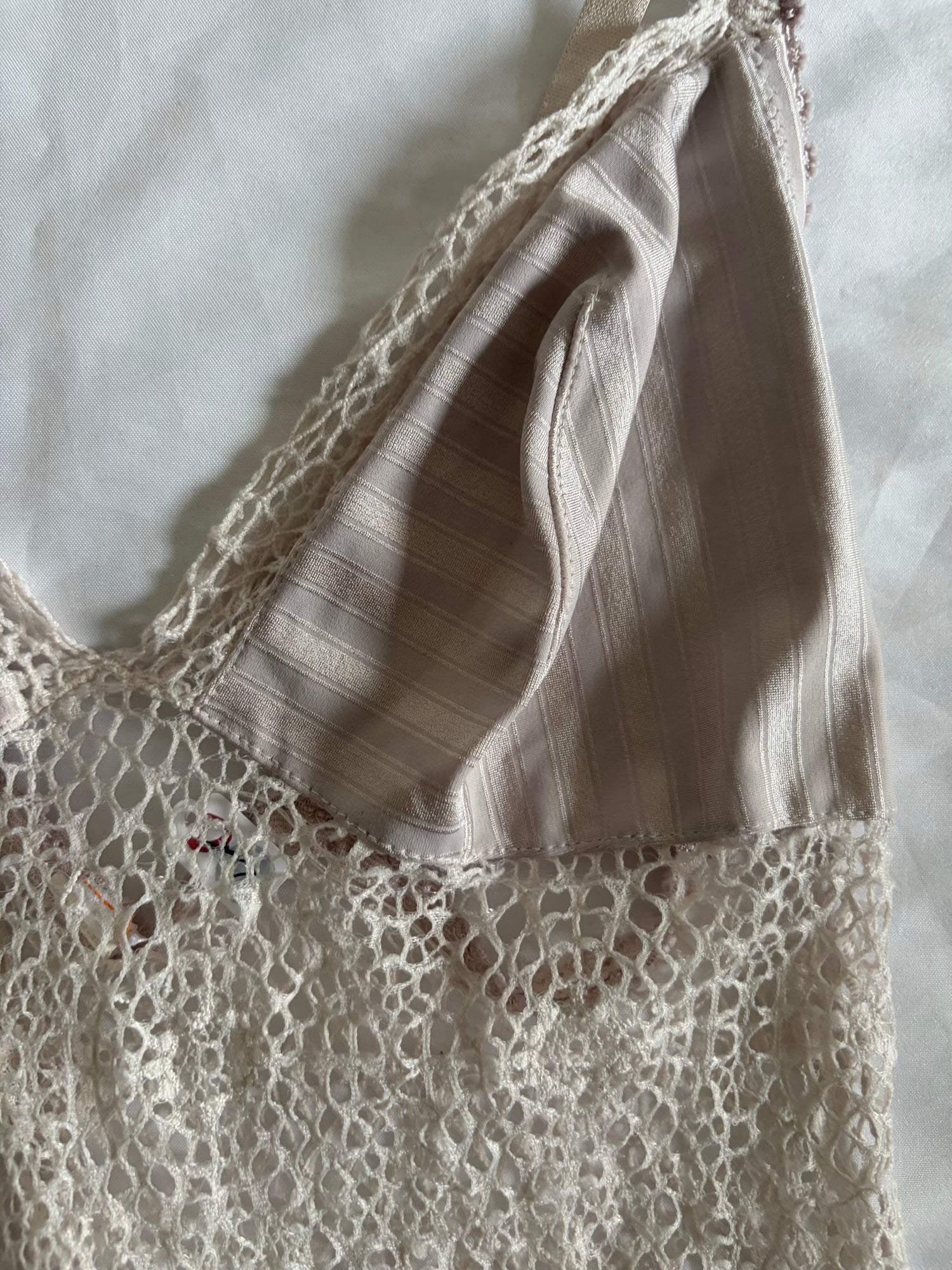 Vintage 1990s Crochet Mesh Babydoll Mini with Pinstripe Detail