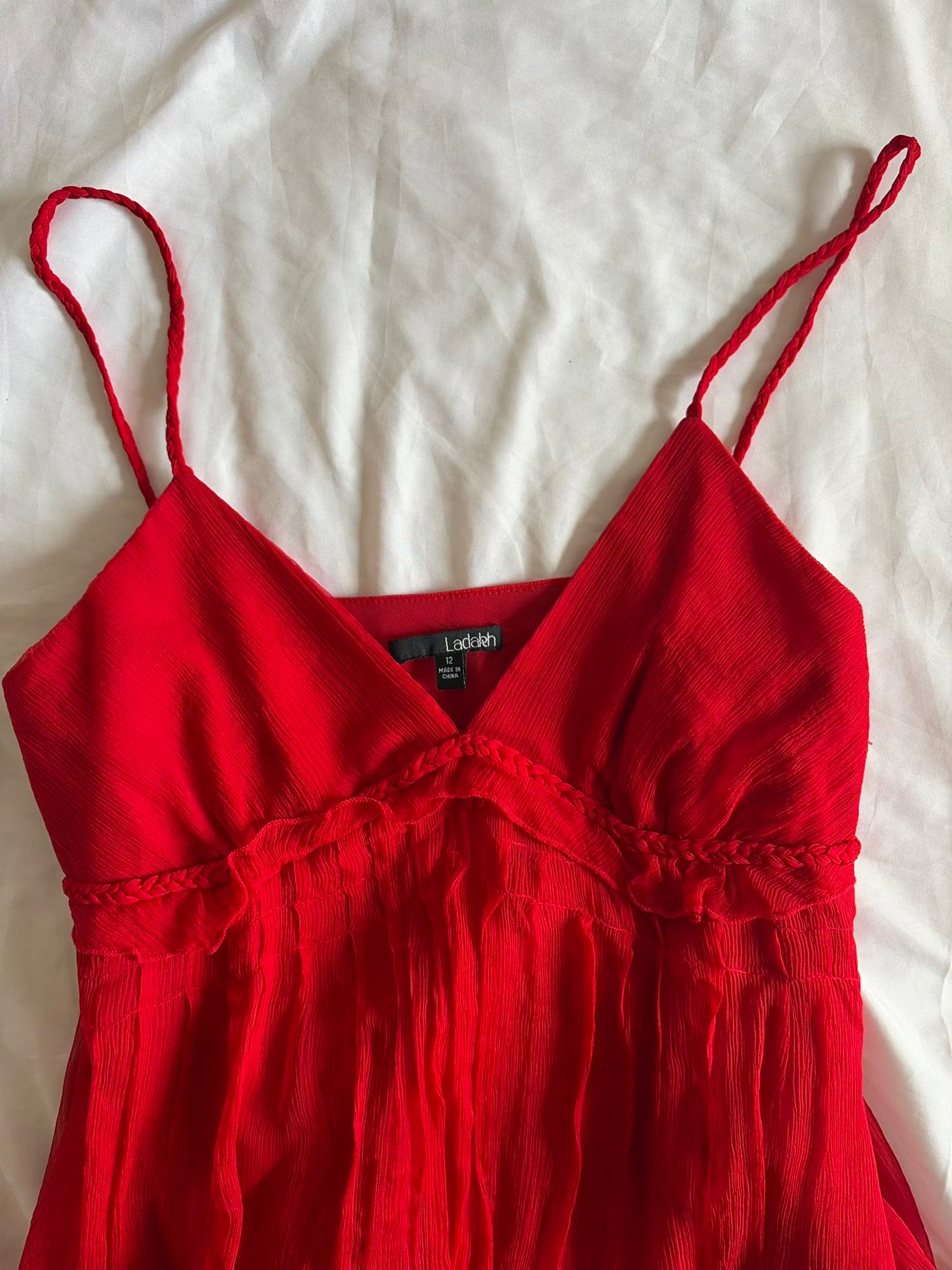 Vintage 1990s Red Silk Cami with Braided Underbust Detail