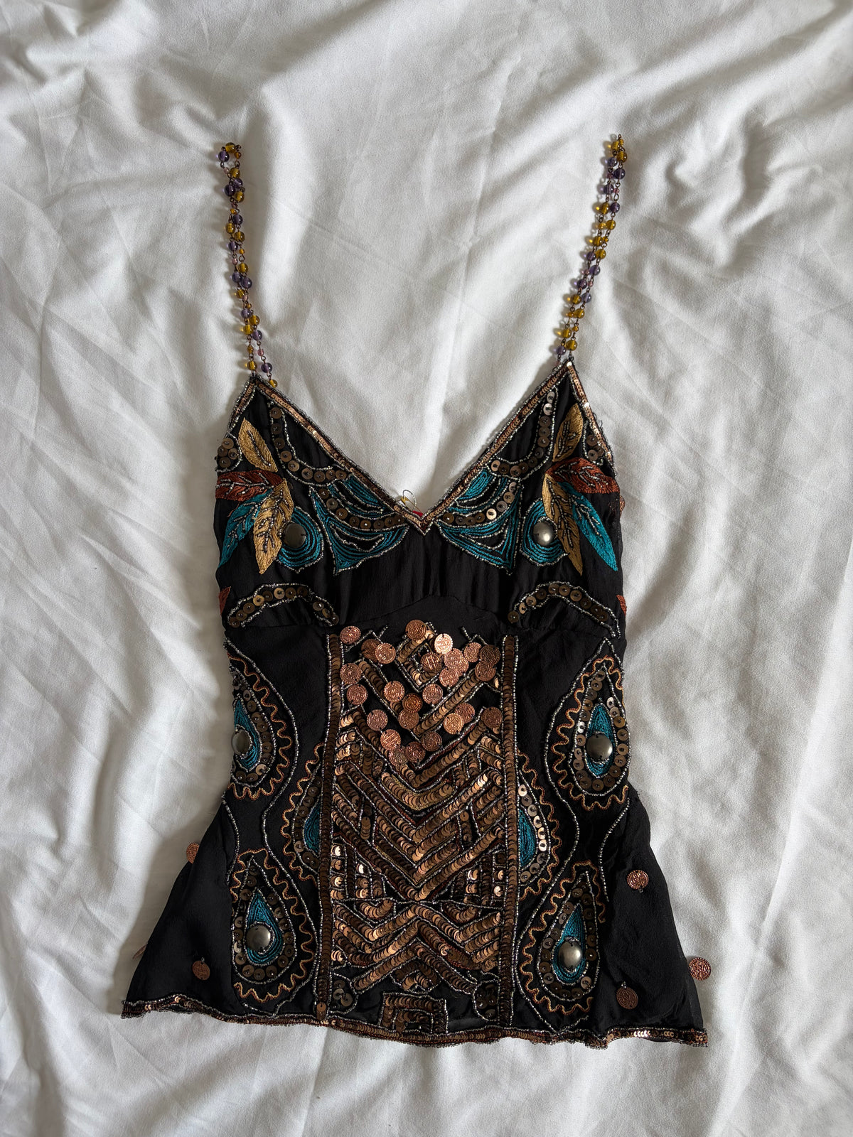 Vintage Aftershock Silk Black Embellished Sequin and Beaded Cami