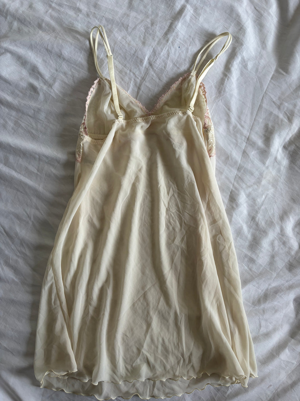 Vintage 1990s Beige Slip with Rose Pink Embroidery