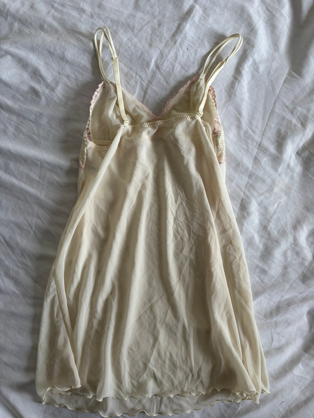 Vintage 1990s Beige Slip with Rose Pink Embroidery