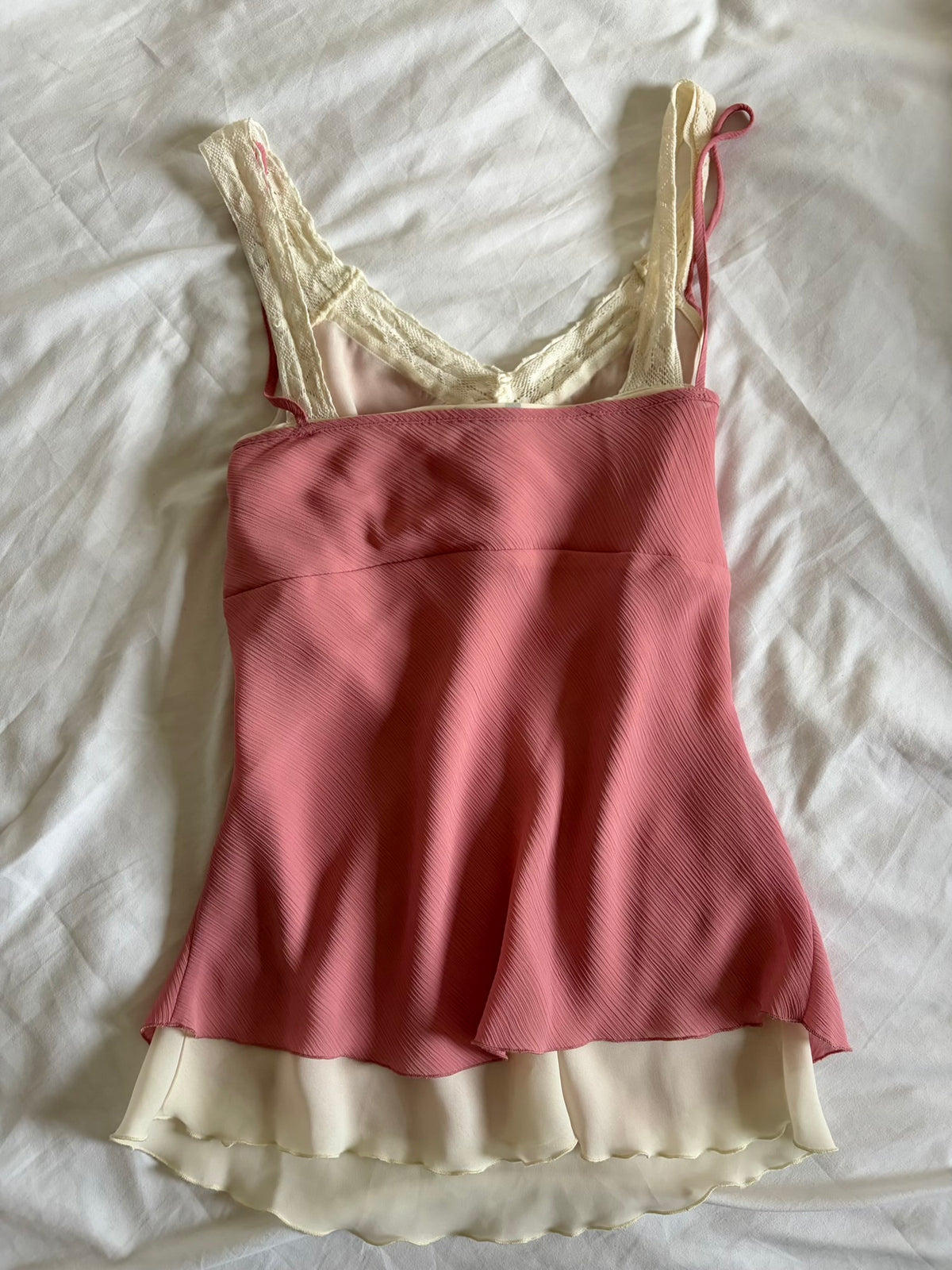 Vintage 1990s Dusty Pink Tie Bust Cami with Built-In Lace Cami