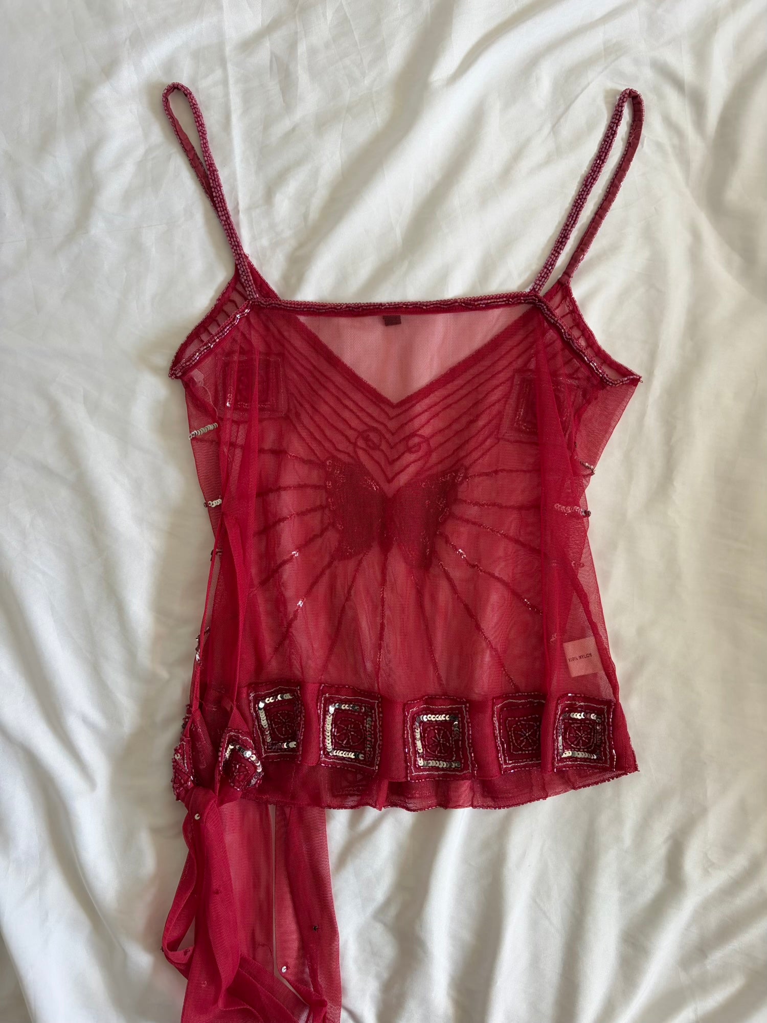 Vintage Y2K Raspberry Pink Mesh Butterfly Sequin Cami