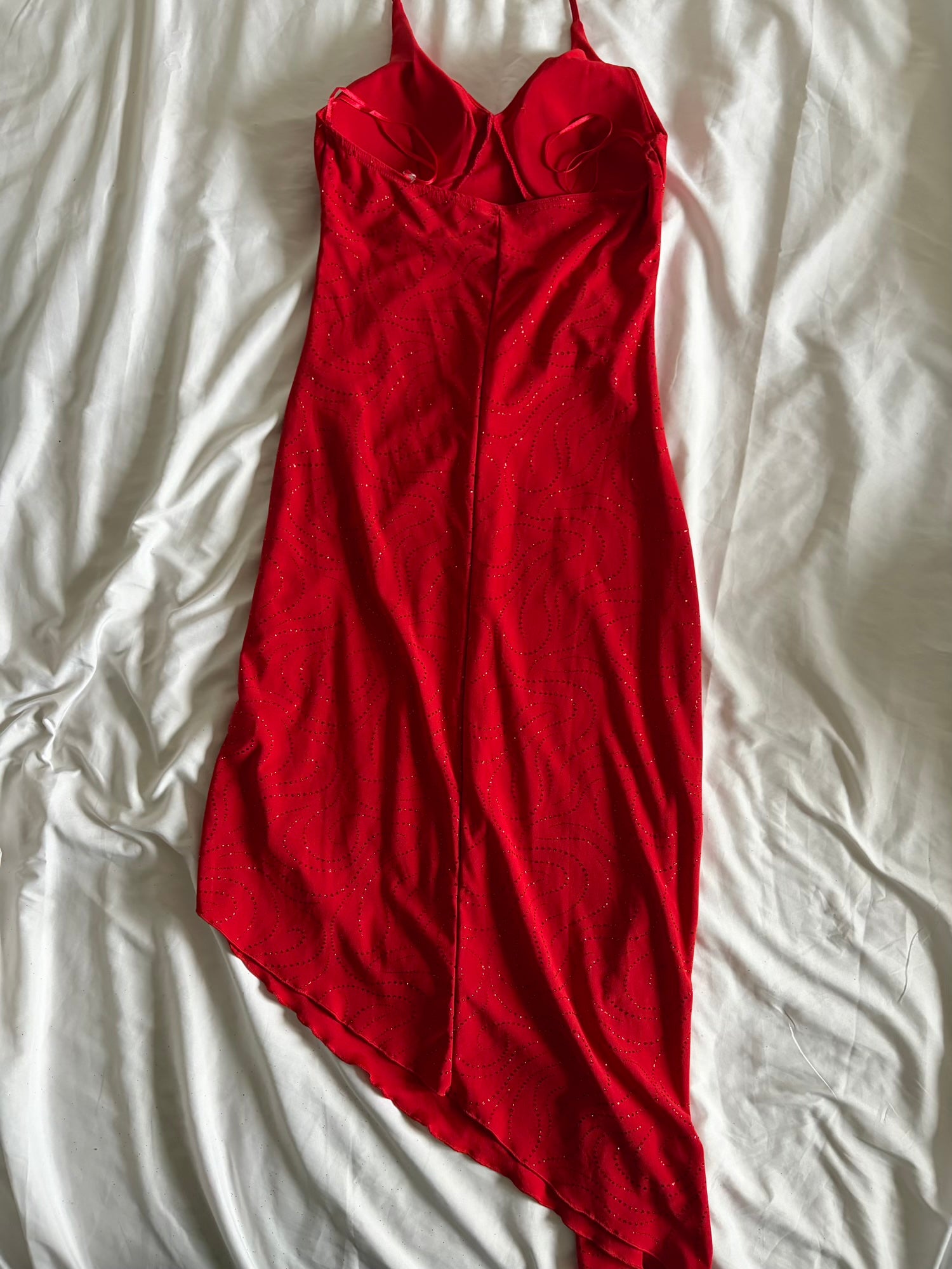 Vintage 1990s Red Asymmetrical Sparkly Dress
