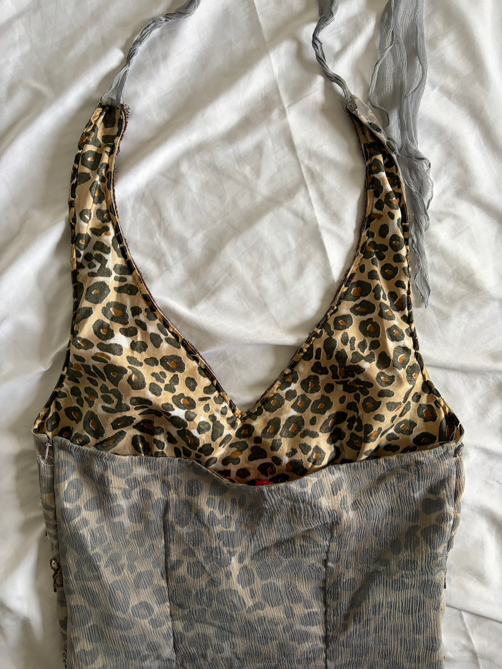 Vintage Aftershock Silk Leopard Bejewelled Halterneck Dress