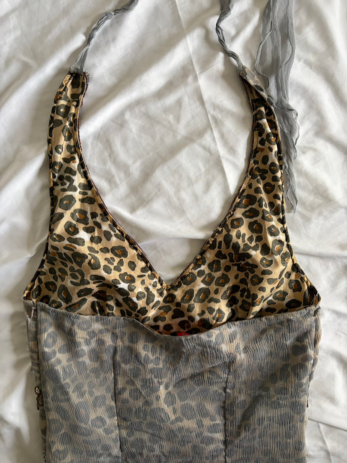 Vintage Aftershock Silk Leopard Bejewelled Halterneck Dress