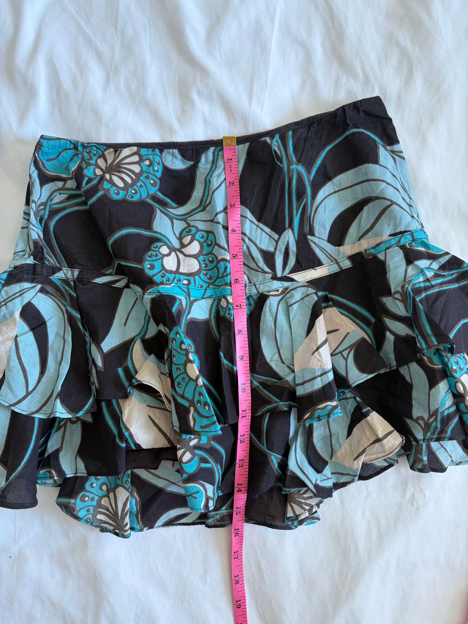 Vintage Y2K brown and turquoise floral rara mini skirt