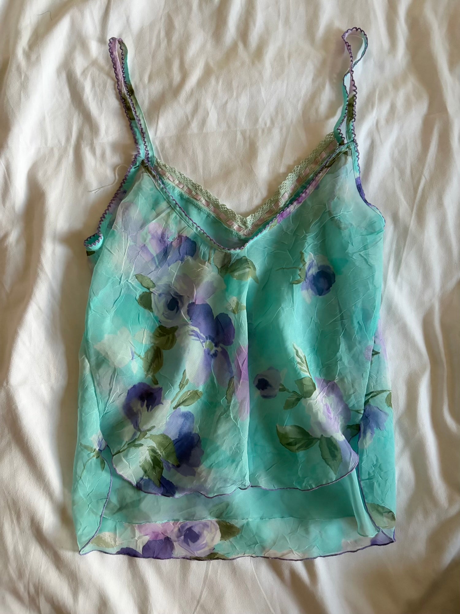 Vintage Y2K blue and lilac semi sheer floral cami