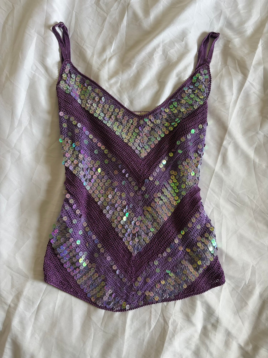Vintage Y2K Purple and Lilac Sequin Crochet Cami