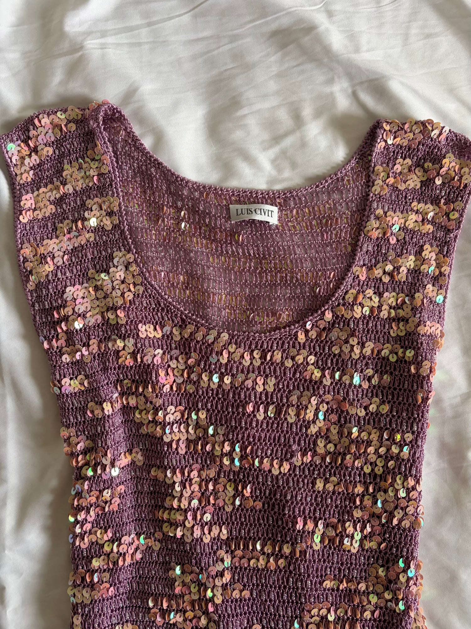 Vintage Y2K lilac and pink sequin crochet cami