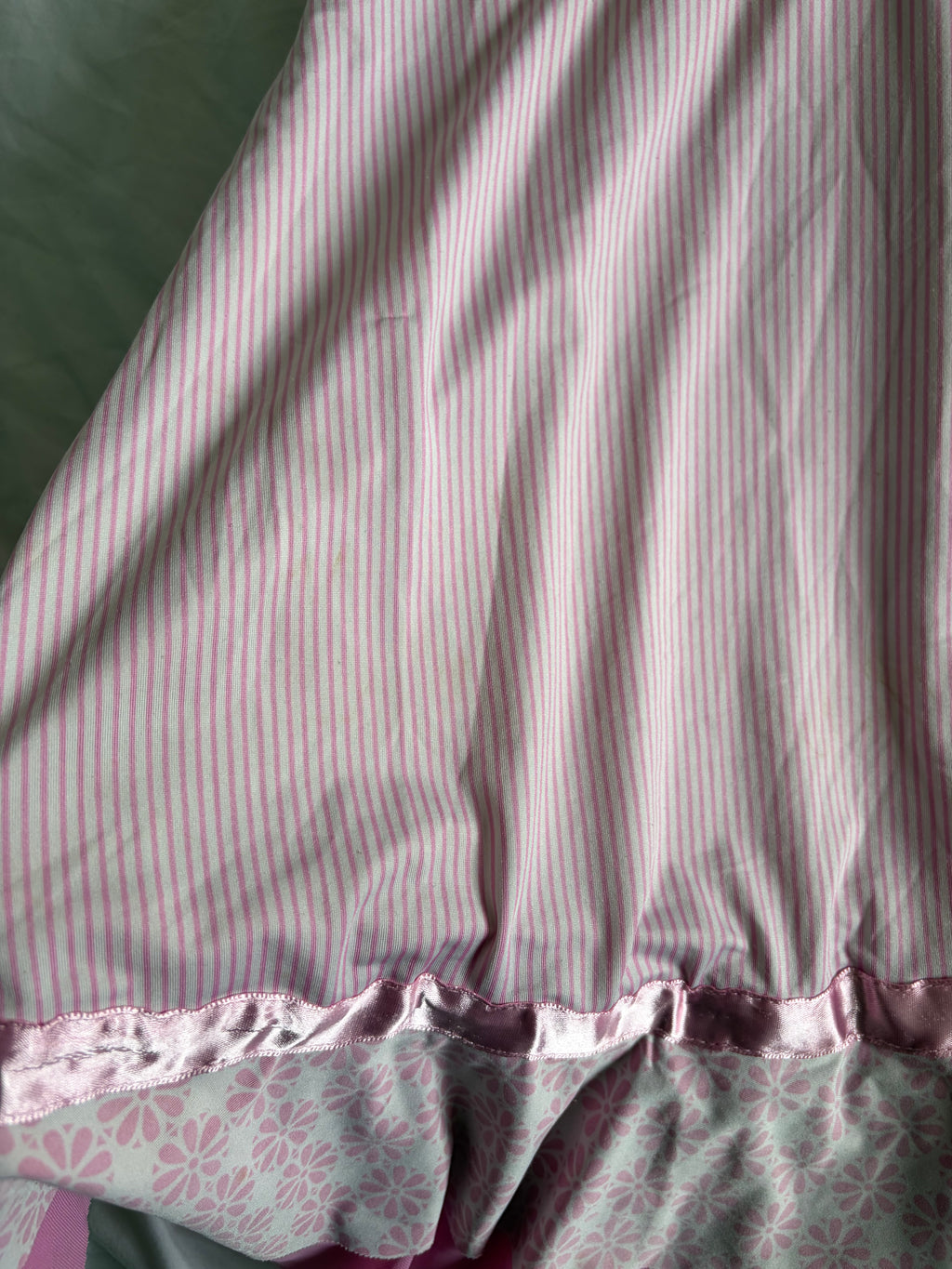Vintage 2000s Pink Pinstripe and Floral Mini with Mesh Ruffle Hem