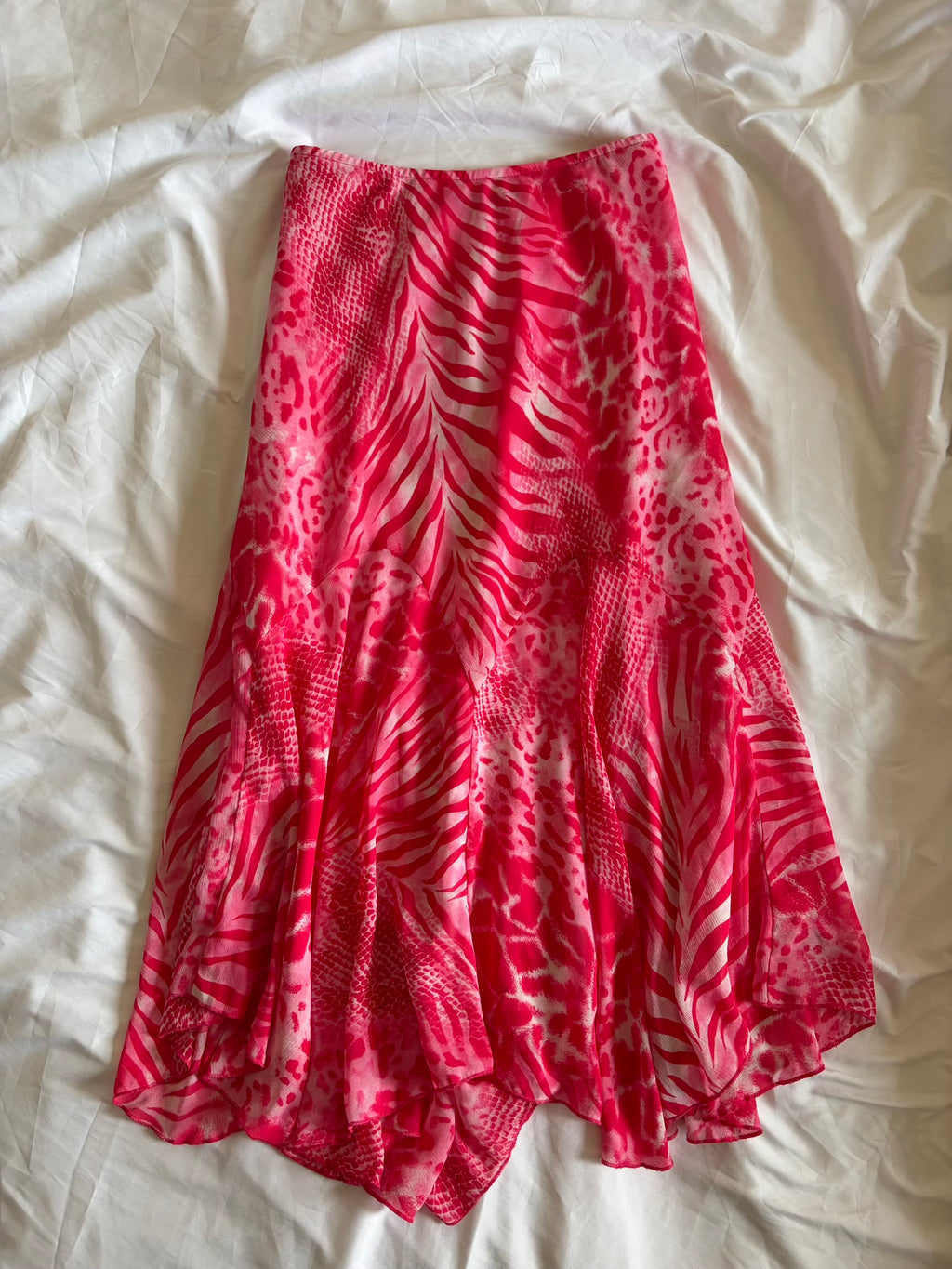 Vintage Y2K Neon Pink Mermaid Hem Leopard and Zebra Print Maxi Skirt