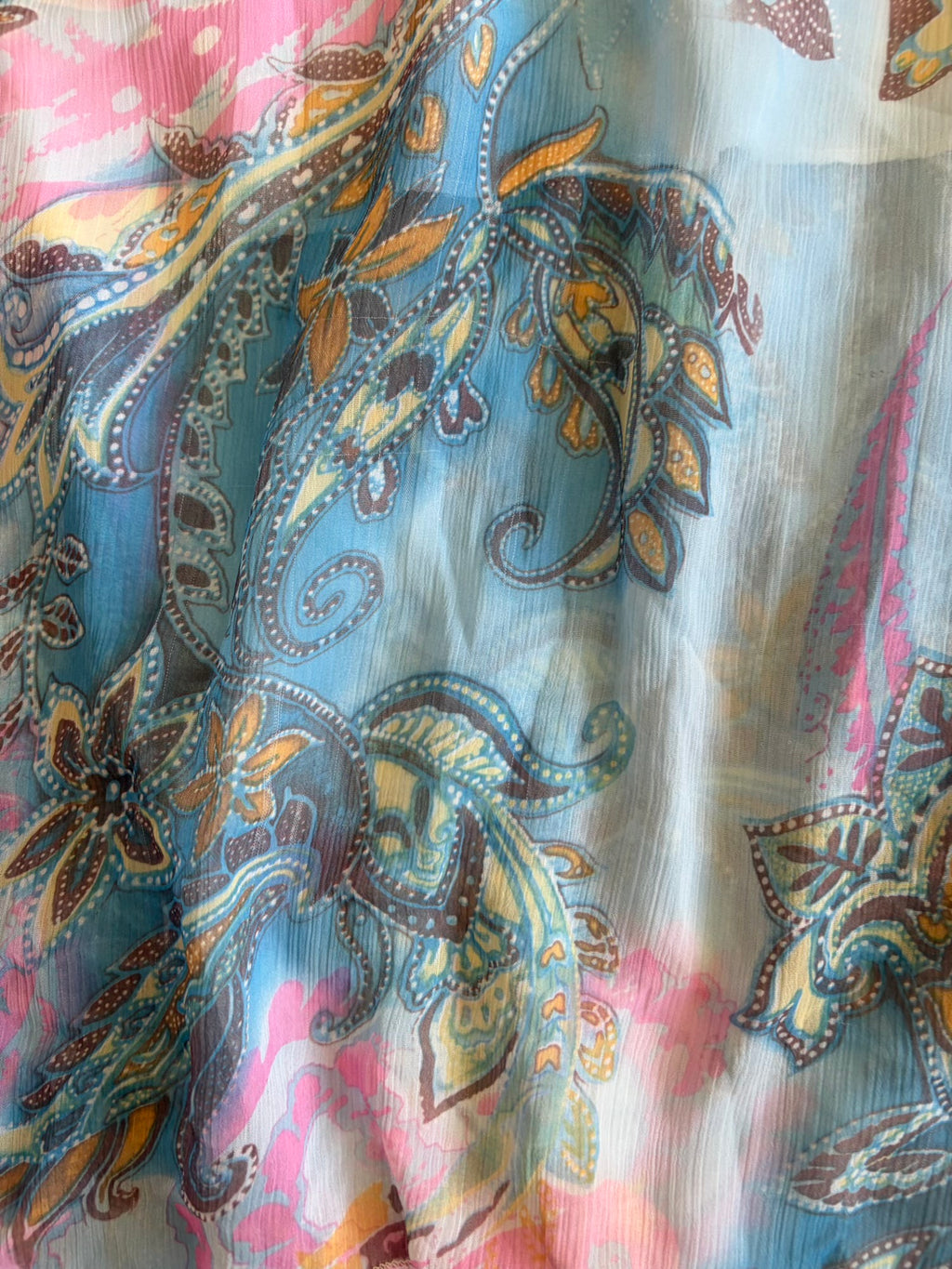 Vintage Y2K blue butterfly paisley short sleeve handkerchief hem top with sequins