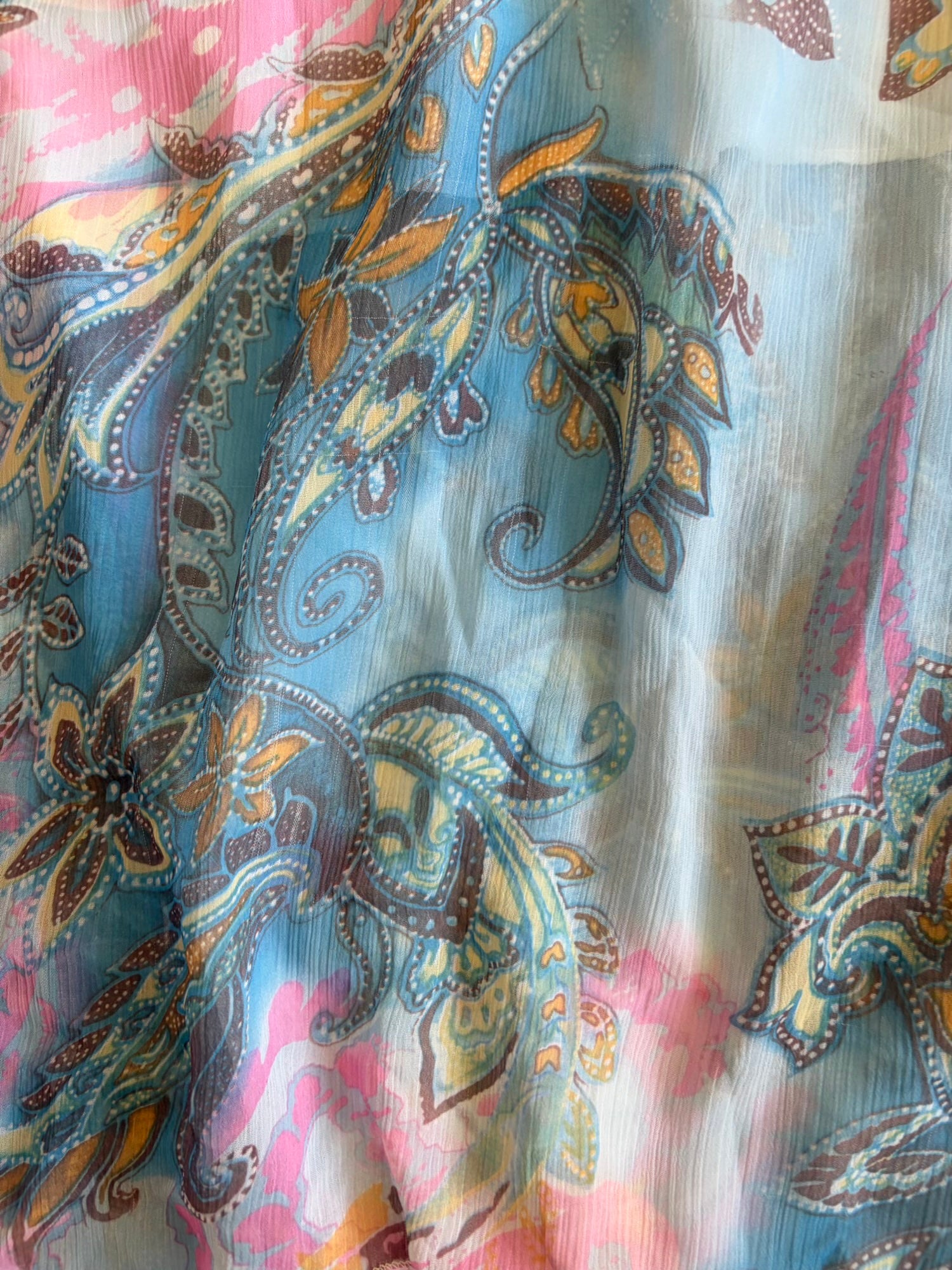 Vintage Y2K blue butterfly paisley short sleeve handkerchief hem top with sequins