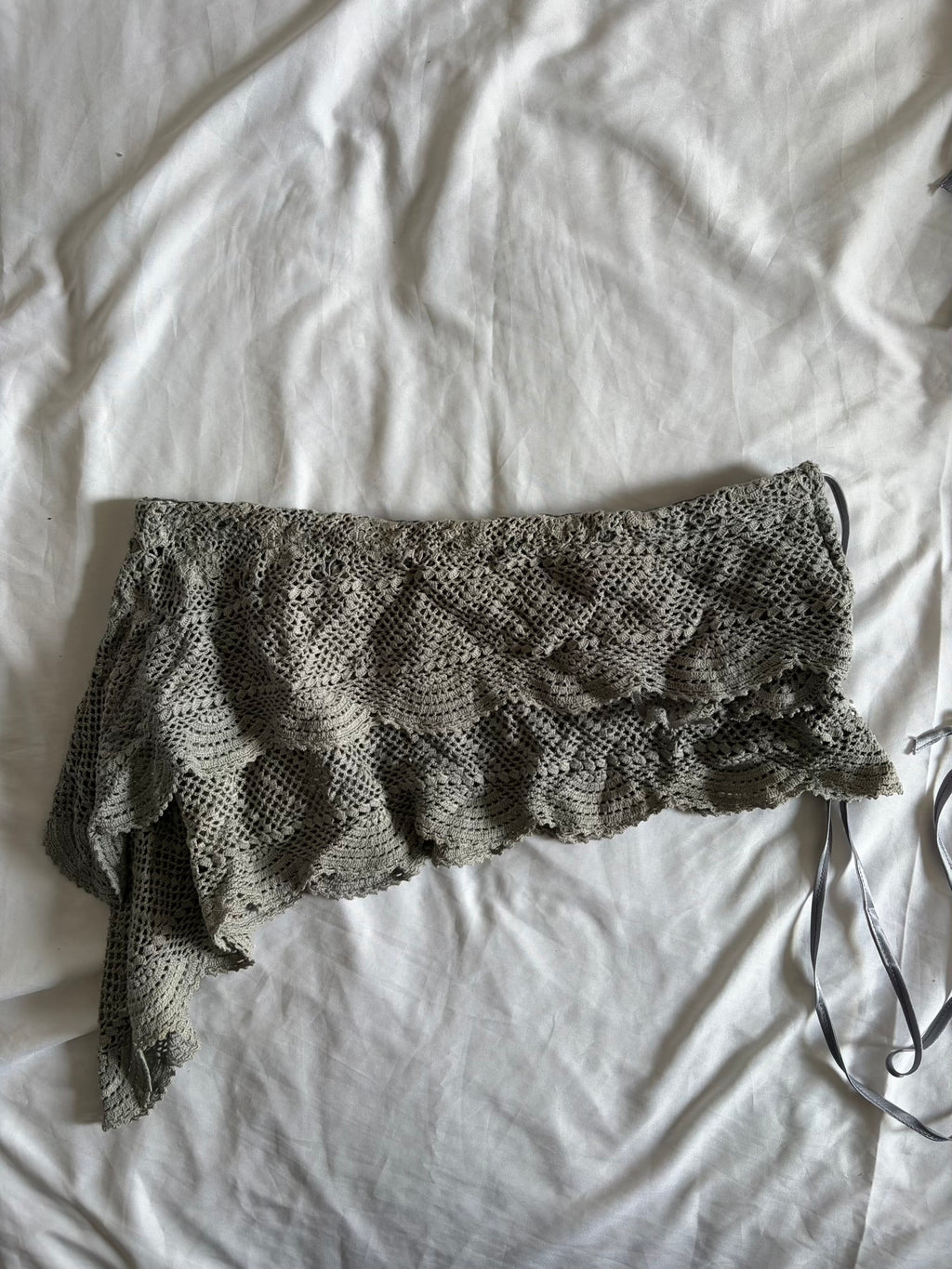 Handmade Grey Crochet Backless Halter and Ultra Mini Skirt Set