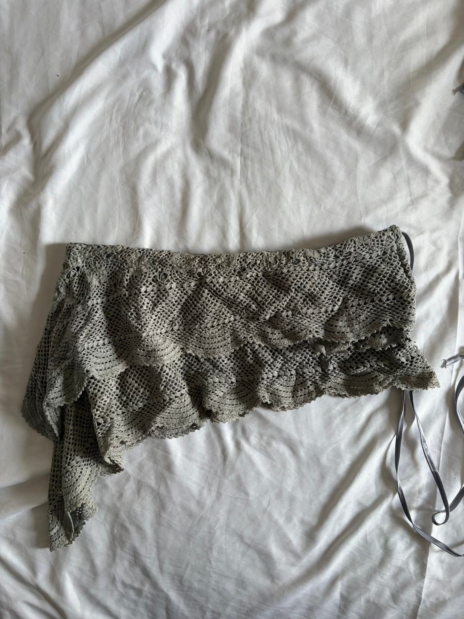 Handmade Grey Crochet Backless Halter and Ultra Mini Skirt Set