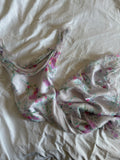 Vintage Y2K Rare Silk Asymmetrical Hem Midi Dress with Floral Detail and Sparkly Silver Detail