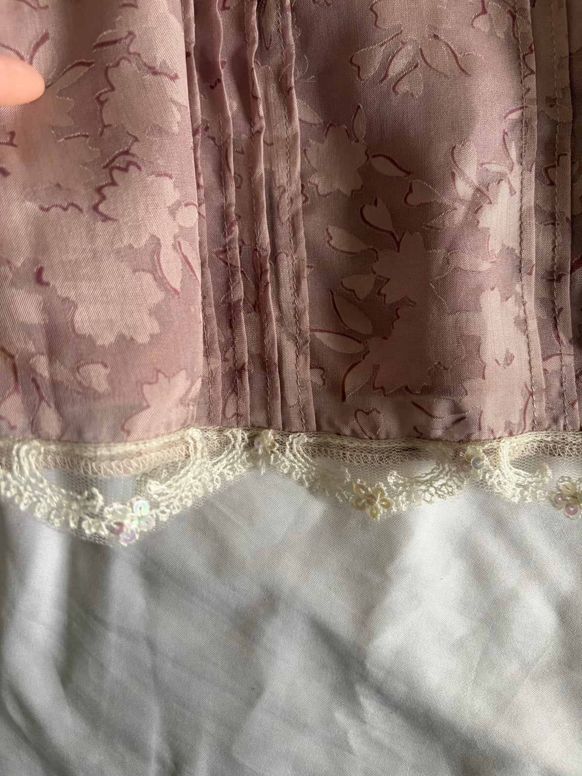Vintage Y2K Dusty Mauve Silk Floral Cami with Sequins