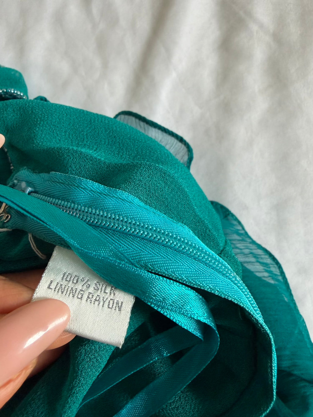 Vintage 2000s Aftershock Silk Teal Beaded Blouse