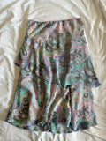 Vintage Y2K Pastel Lilac Paisley Midi Skirt with Ruffle Hem