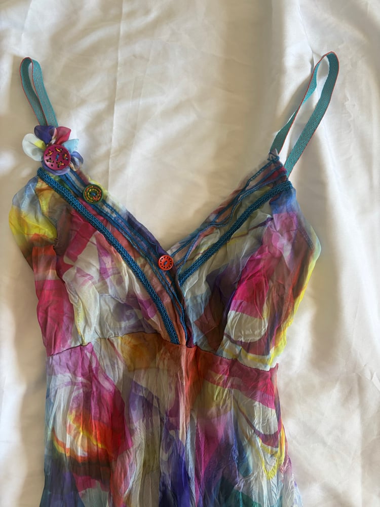 Vintage 2000s French Watercolour Fairy Dress with Handkerchief Hem