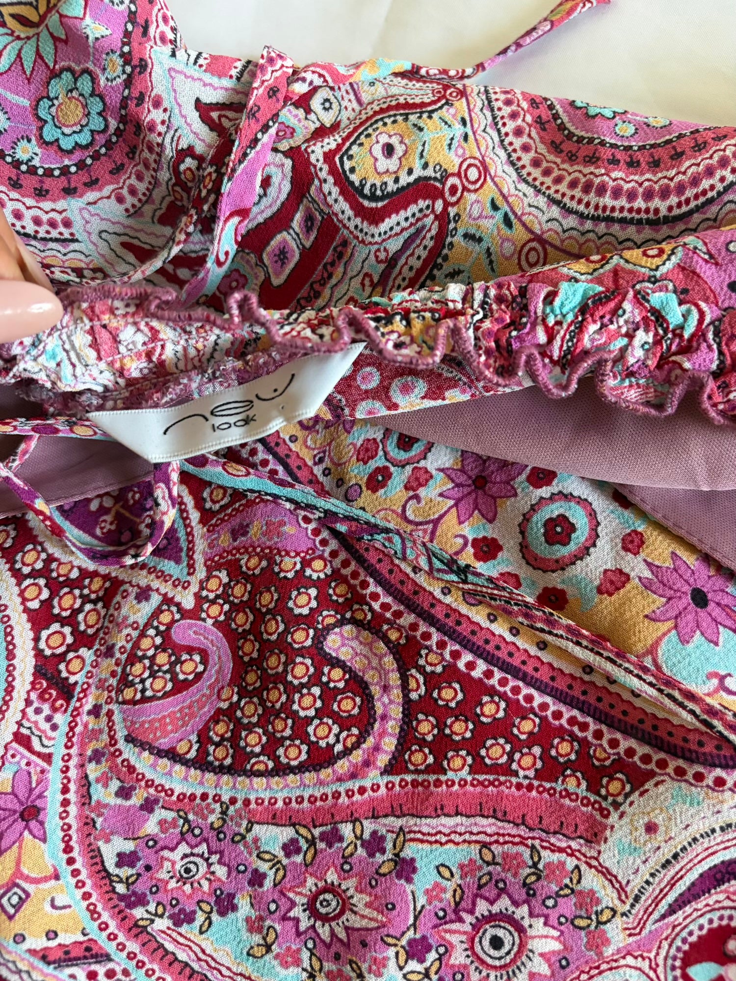 Vintage Y2K pink paisley halterneck cami with floaty fairy hem