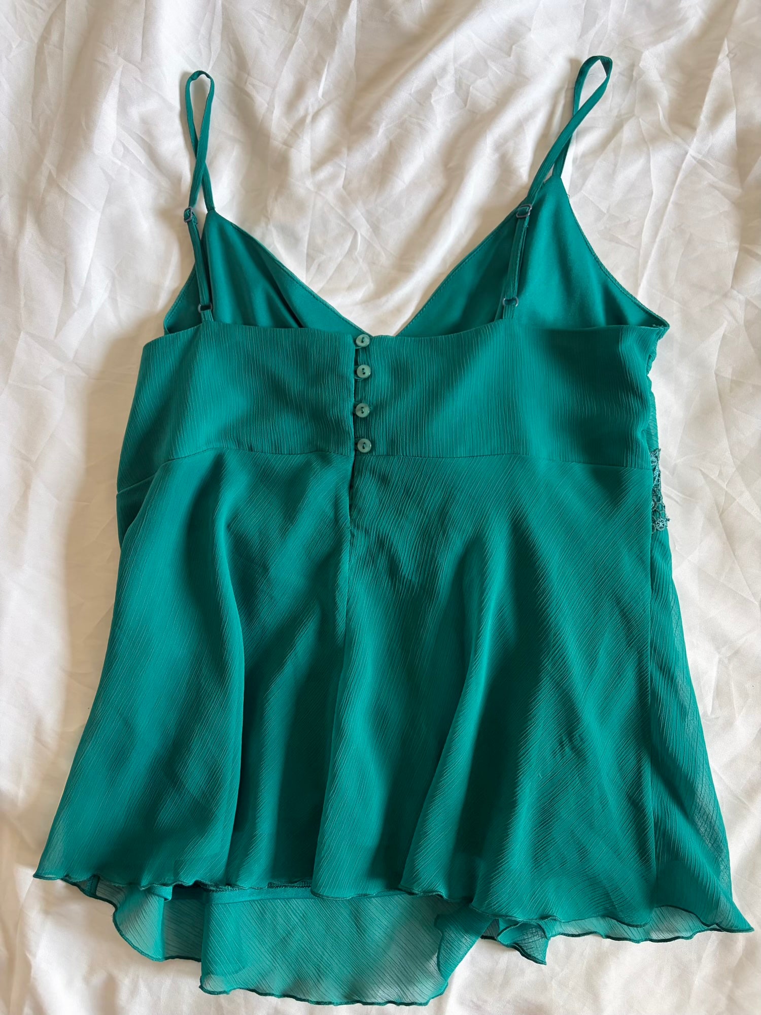 Vintage Y2K Teal Cami with Embellished Underbust Detail with Beads and Sequins