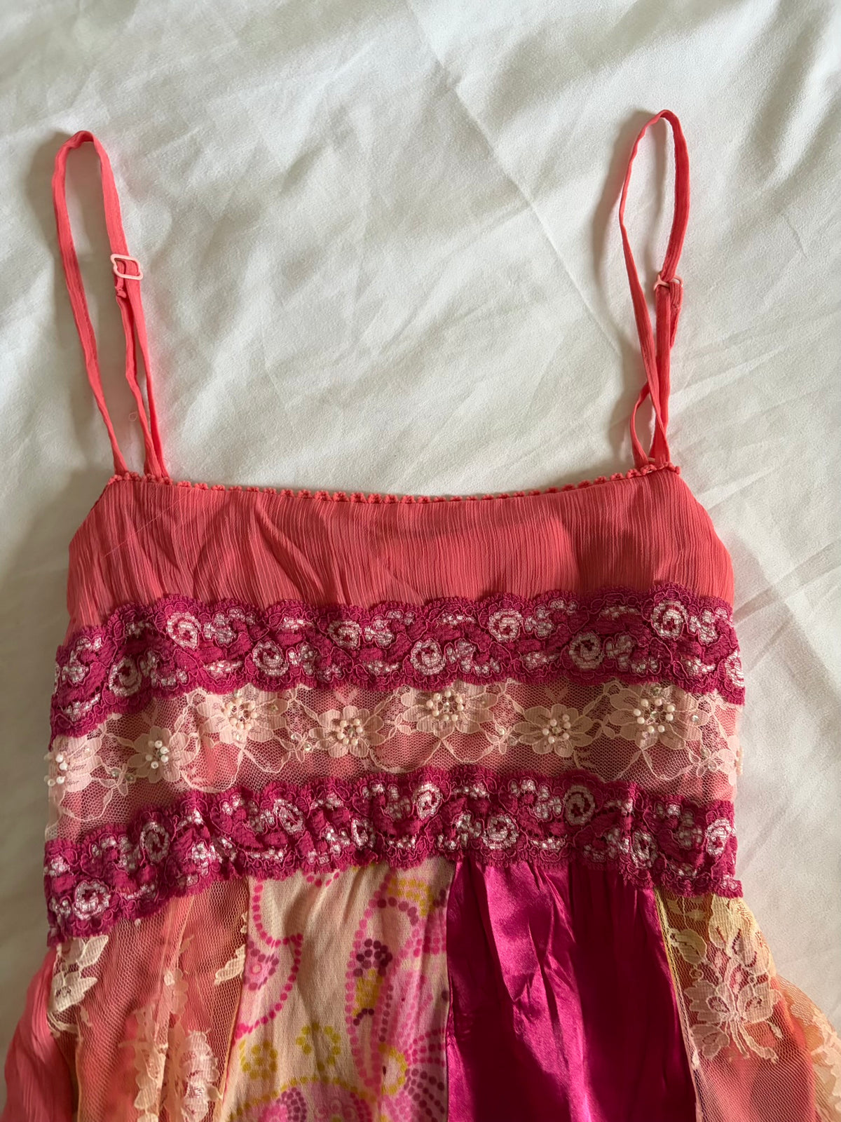 Vintage 2000s Pink Patchwork Cami with Handkerchief Hem