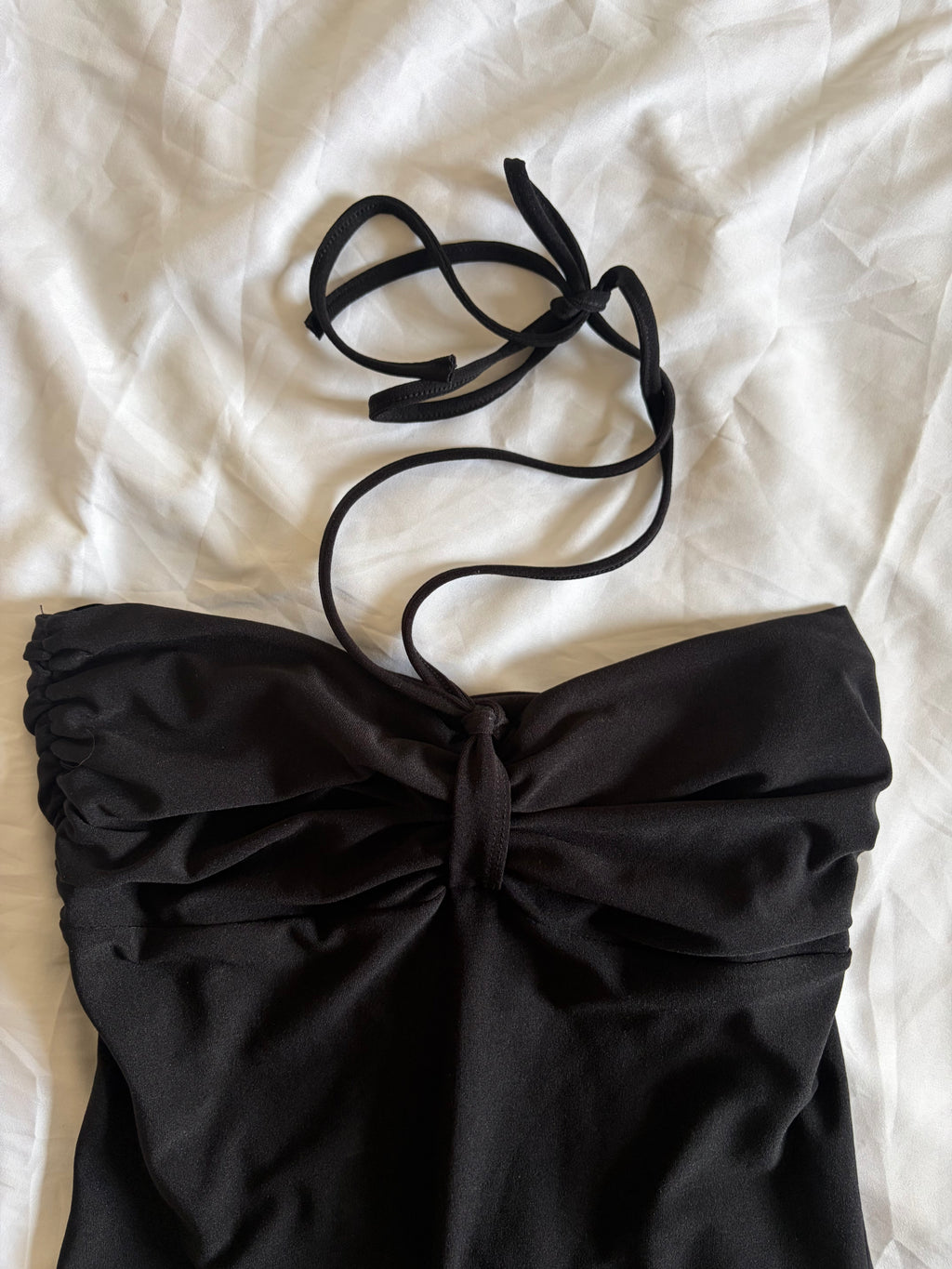 Vintage 1990s Black Ruched Bust Bandeau Halterneck Cami