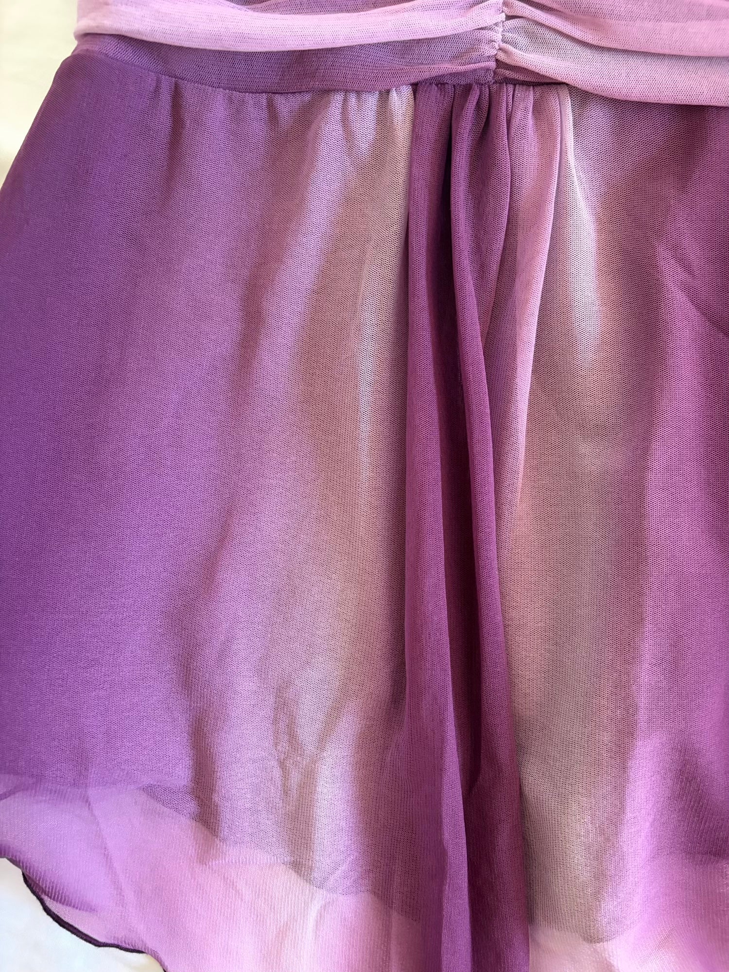 Vintage Y2K Purple Ombre Mesh Cami with Ruched Bust and Asymmetrical Hem
