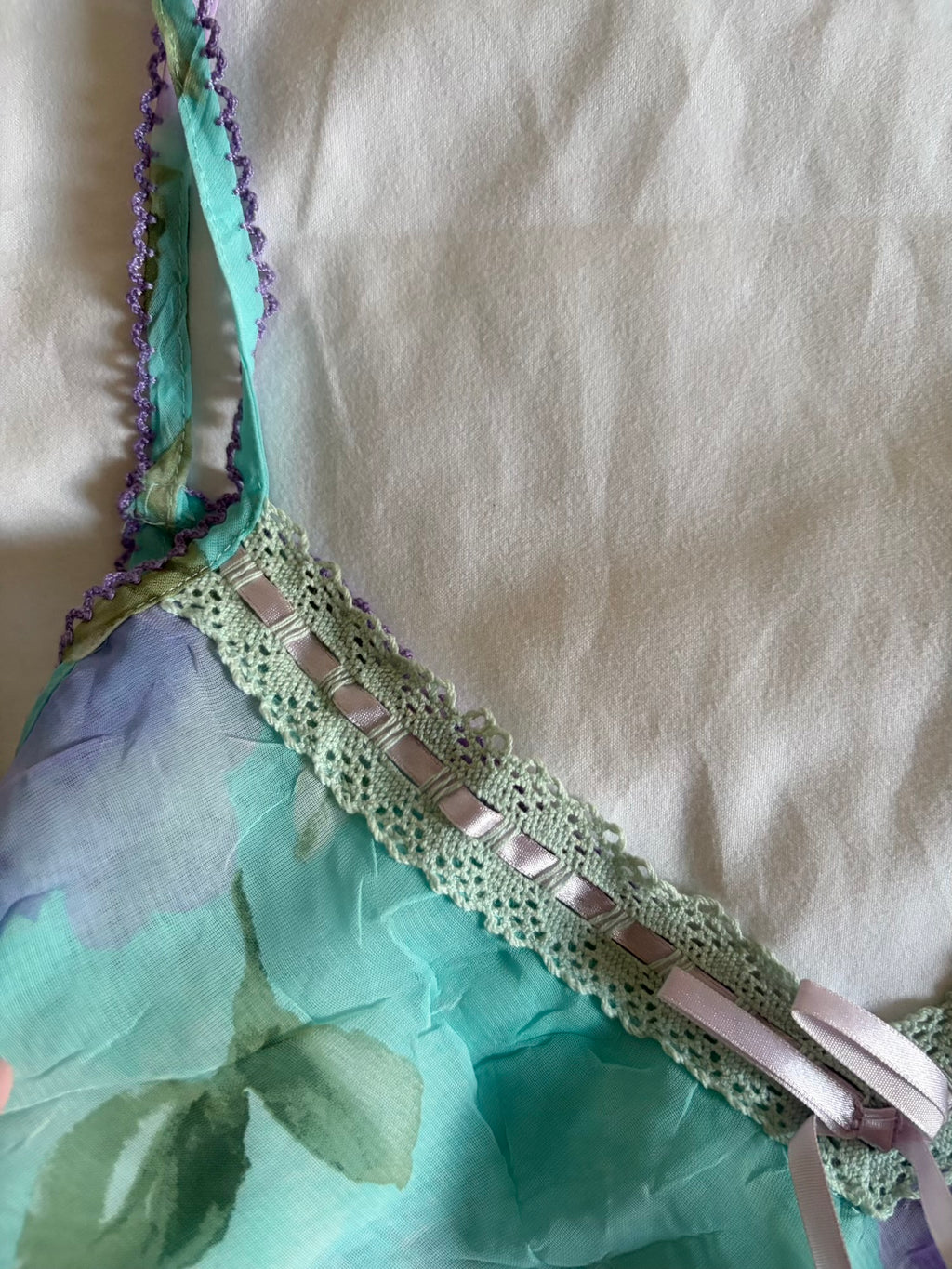 Vintage Y2K blue and lilac semi sheer floral cami