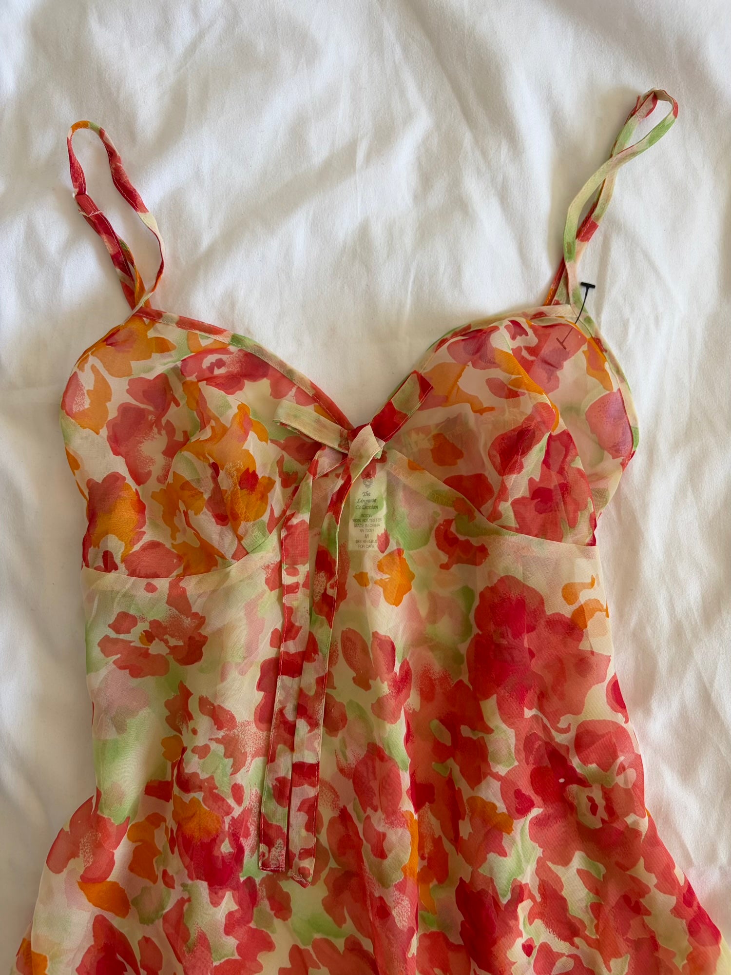 Vintage 1990s orange romantic floral floaty sheer ultra mini dress