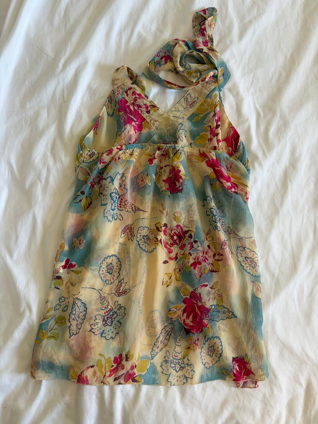 Vintage Y2K Japanese floral floaty fairy halterneck cami with beaded detailing