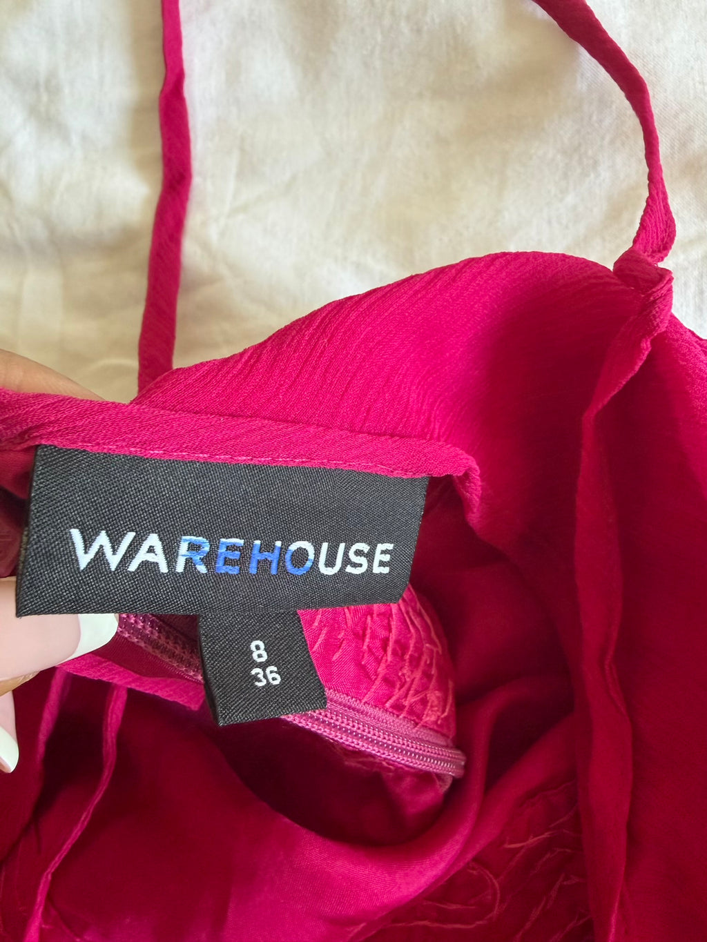 Vintage Y2K cerise silk halterneck cami with beaded and sequin detail with key hole