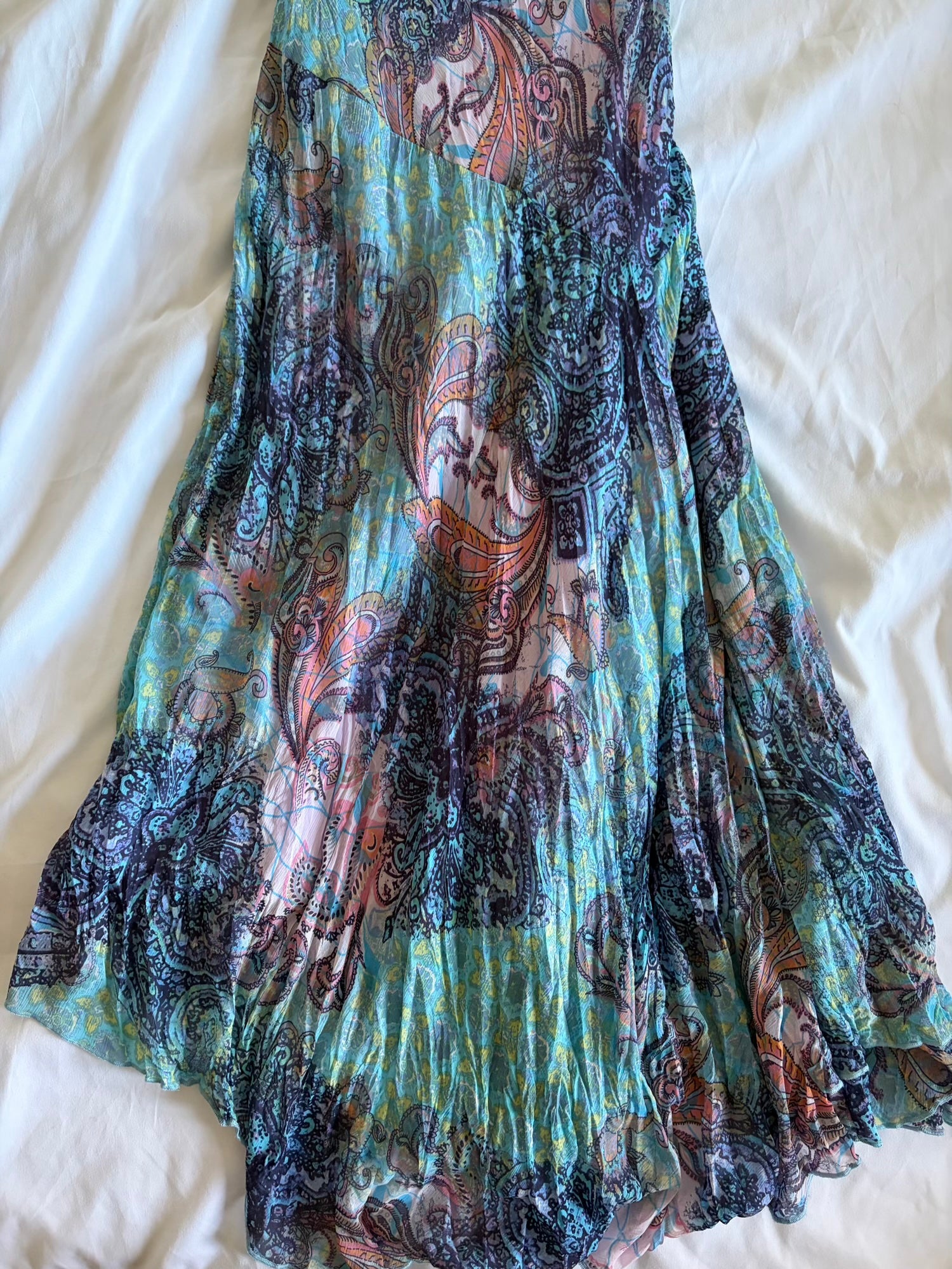 Vintage Y2K blue patchwork style whimsy paisley midi fairy floaty dress