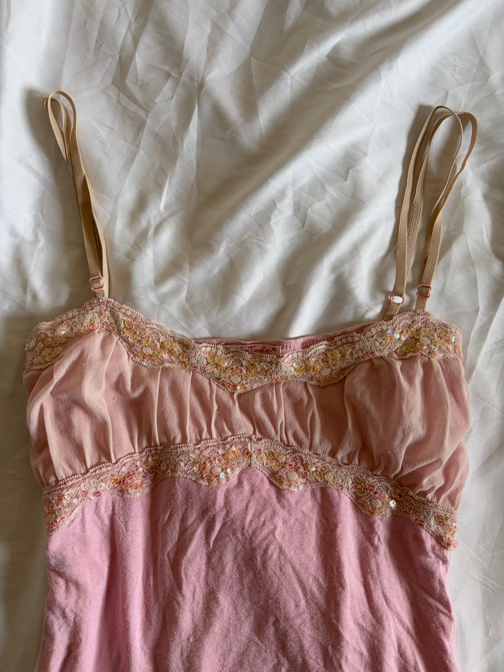 Vintage Y2K Baby Pink Cami with Holographic Sequins