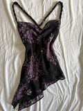 Vintage 1990s Gharani Strok Silk Whimsy Asymmetrical Hem Top with Braided Straps and Beads