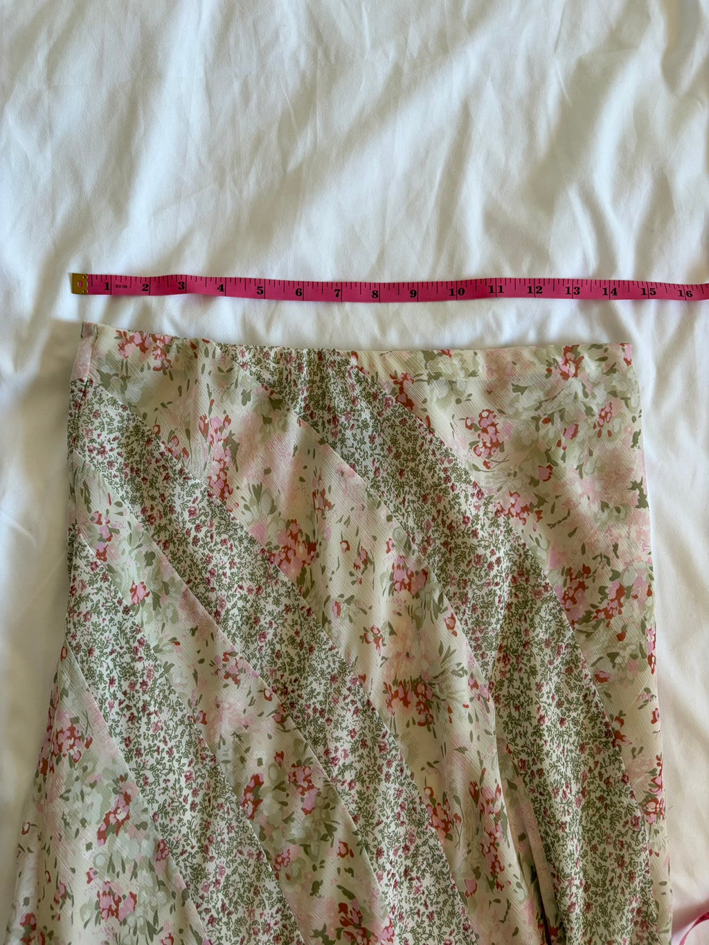 Vintage 1990s pink floral floaty midi skirt with contrast floral stripe detail