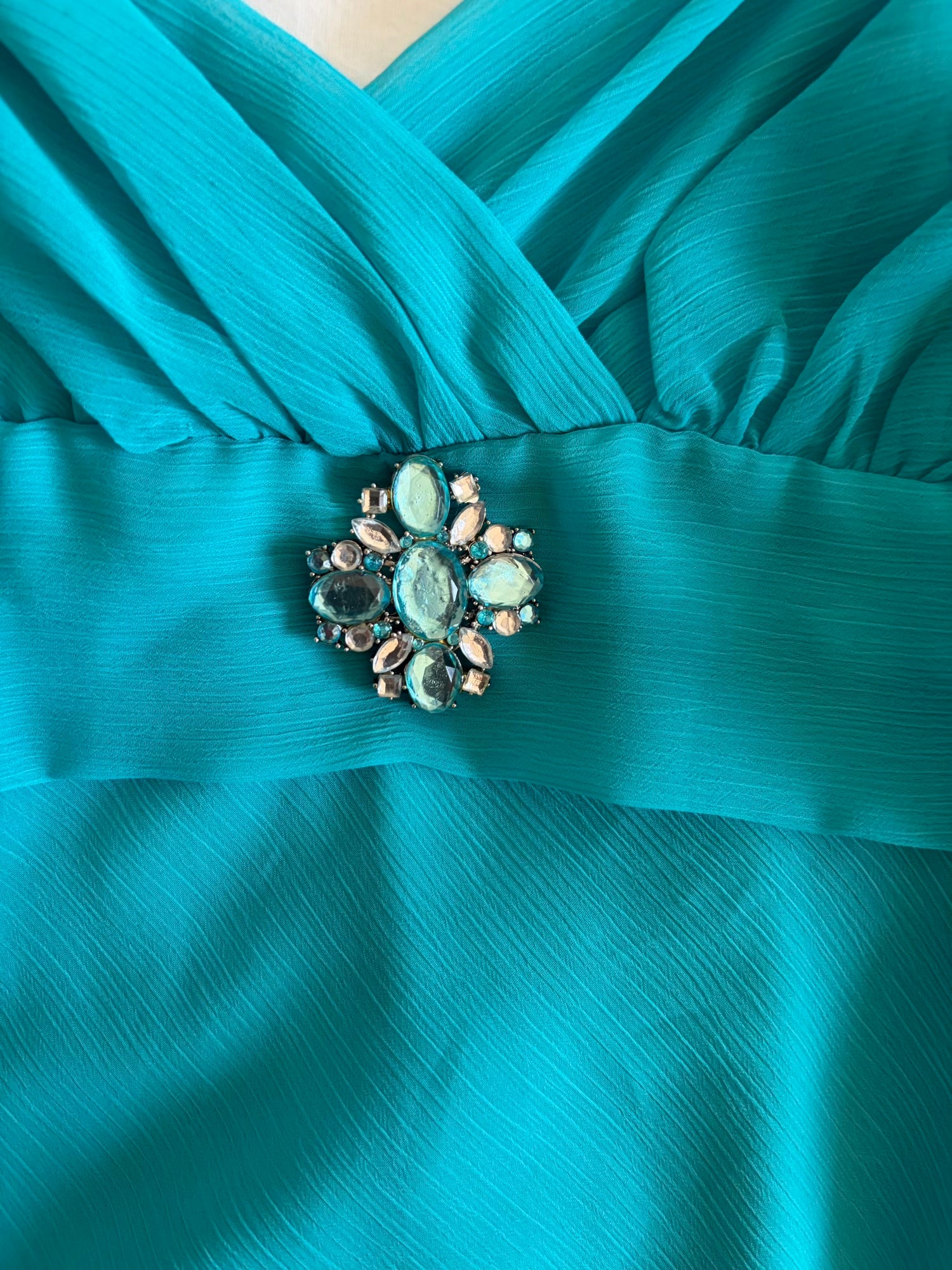 Vintage Y2K teal tie back floaty fairy cami with embellished brooch