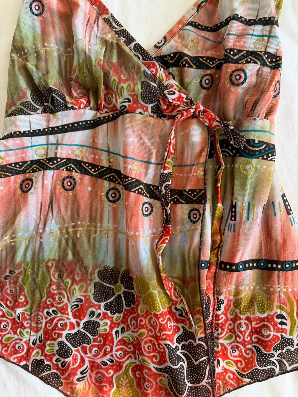 Vintage Y2K French Abstract Asymmetrical Hem Split Front Cami with Sparkles