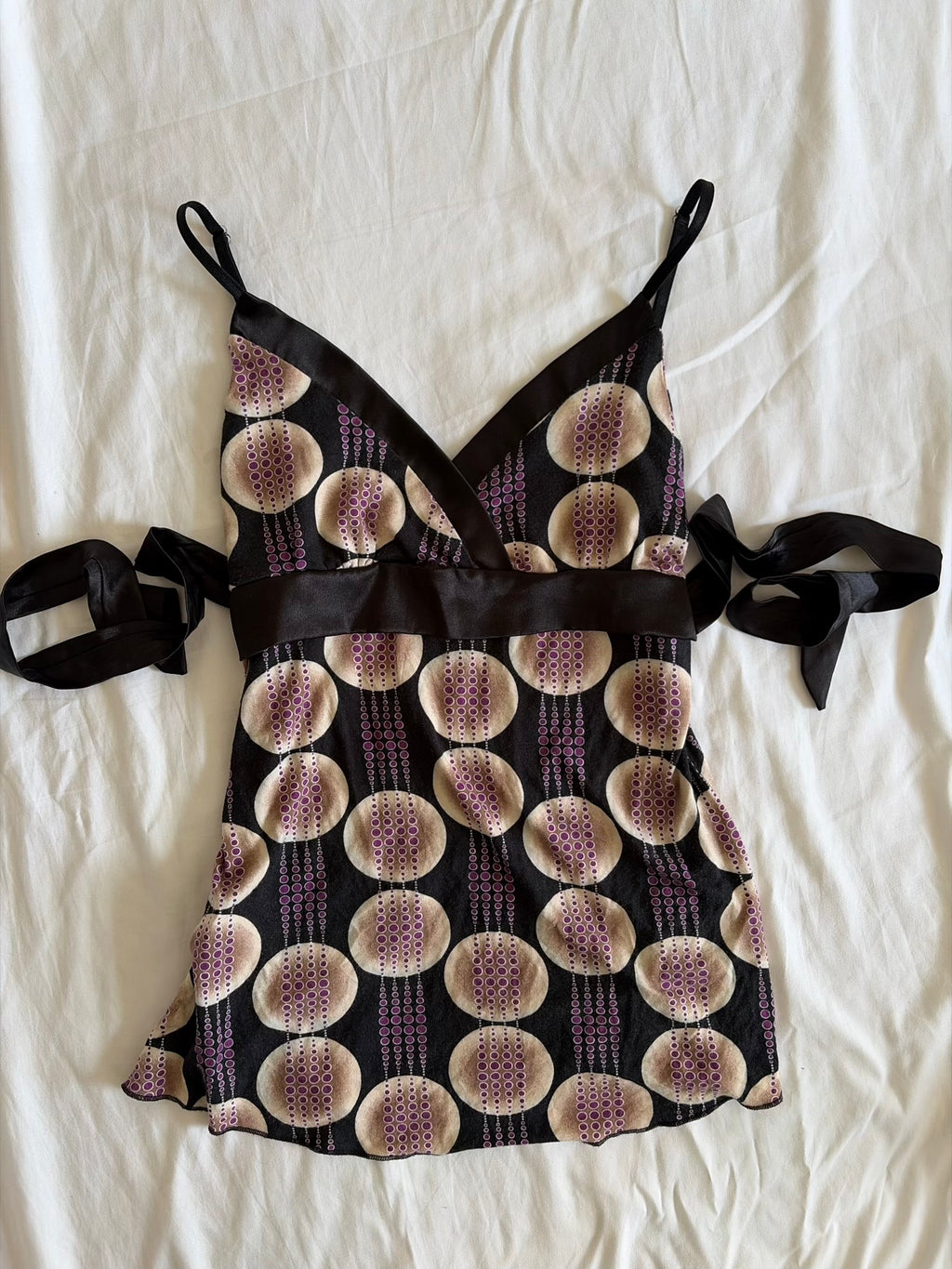 Vintage 1990s Italian Tie Back Top with Abstract Print